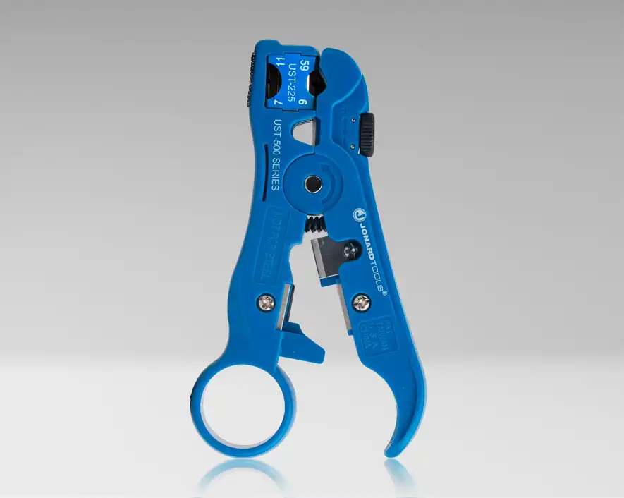 UST-525 - Universal Cable Stripping Tool with Cable Stop for COAX, Network, and Telephone Cables